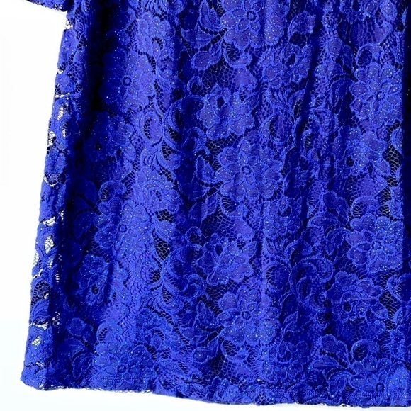 Candalite Dress Plus Size 3XL Blue Glitter Lace Formal Evening Party Prom Dress - Picture 7 of 13